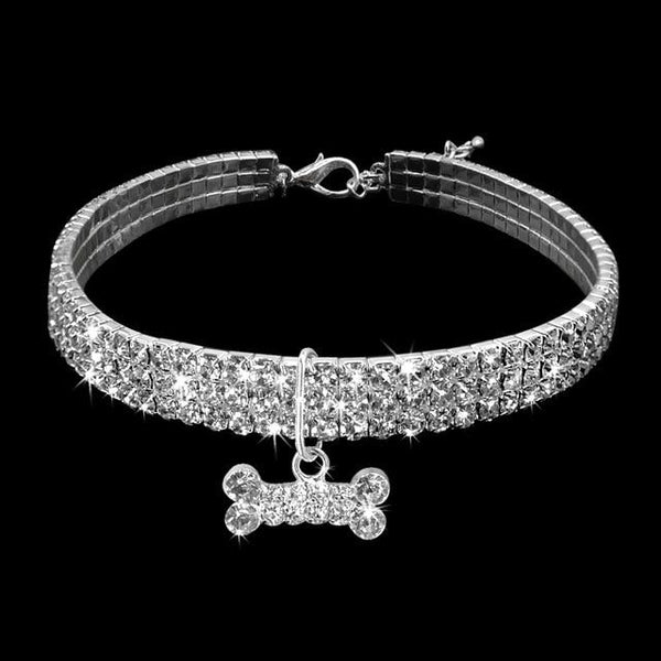 Rhinestone Puppy Dog Collars Jeweled Crystal Kitten Cat Necklace Bone Charm Pendant Accessory For Girl Dogs Cats Yorkshire Pink