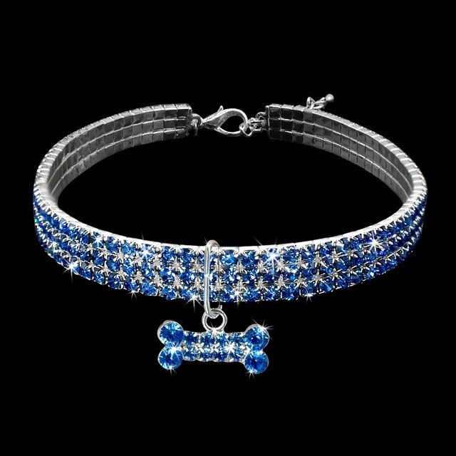 Rhinestone Puppy Dog Collars Jeweled Crystal Kitten Cat Necklace Bone Charm Pendant Accessory For Girl Dogs Cats Yorkshire Pink