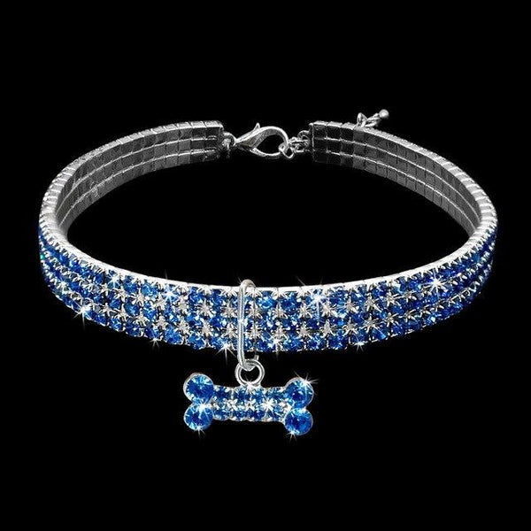 Rhinestone Puppy Dog Collars Jeweled Crystal Kitten Cat Necklace Bone Charm Pendant Accessory For Girl Dogs Cats Yorkshire Pink