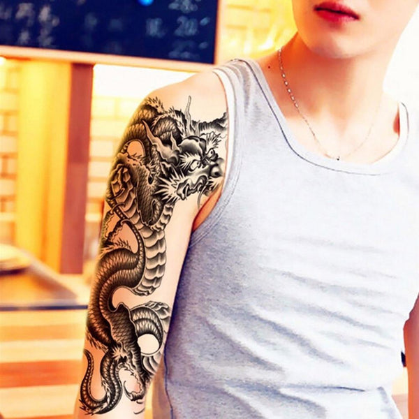 3D Arm Leg Body Art Sticker Cool Temporary Tattoos Black Dragon Removable Waterproof Temporary Tattoo