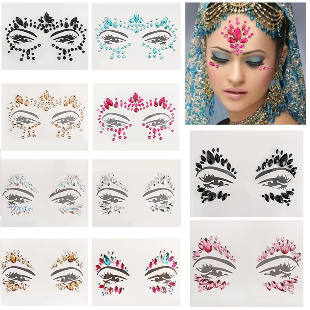 Adhesive Face Gems Rhinestone Temporary Tattoo Jewels Festival Party Body Glitter Stickers Makeup Temporary Tattoos Stickers