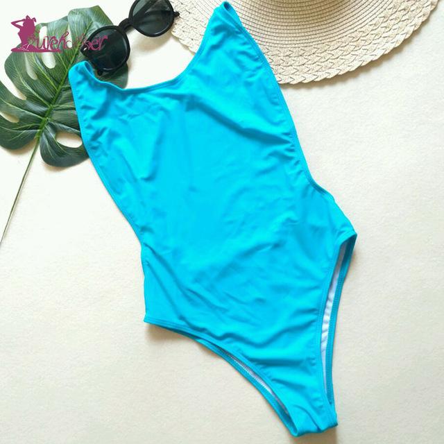 Lurehooker Sexy Halter One Piece Swimsuit Solid Thong Bodysuits Swimwear Wire Free Beach Bathing Suit Swimwears Women Push Up
