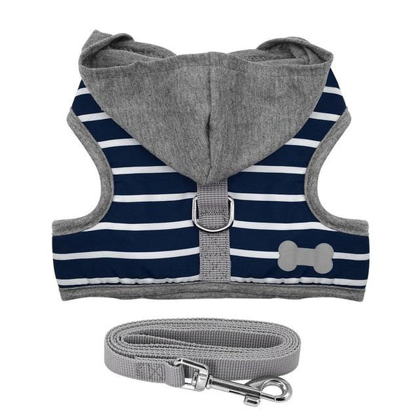 Soft Small Dog Puppy Chihuahua Harness Leash Set Adjustable Stripe Pet Dog Hoodie Vest for Small Medium Dogs Cats XS S M