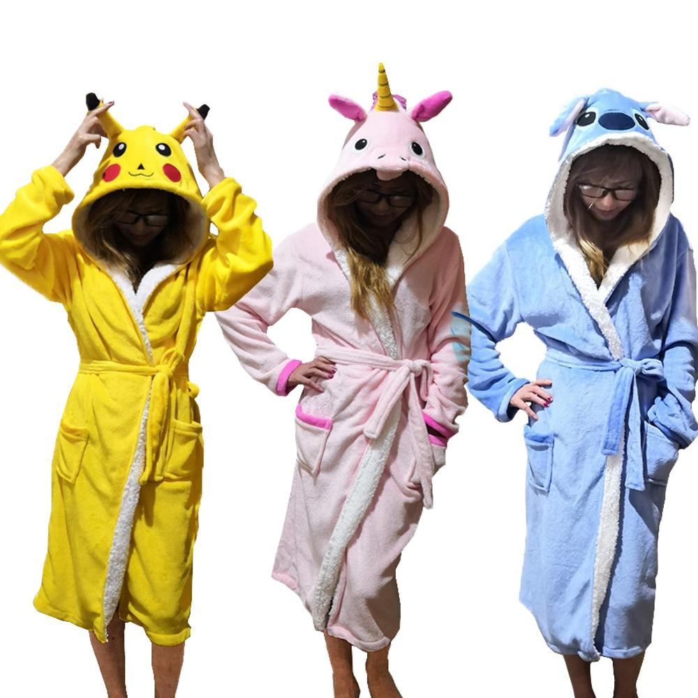 Unisex Animal Sleepwear Robe Sleep Cute Nightgown unicorn Stich night robe Bathrobe Winter Homewear Dressing Gowns For Women Men