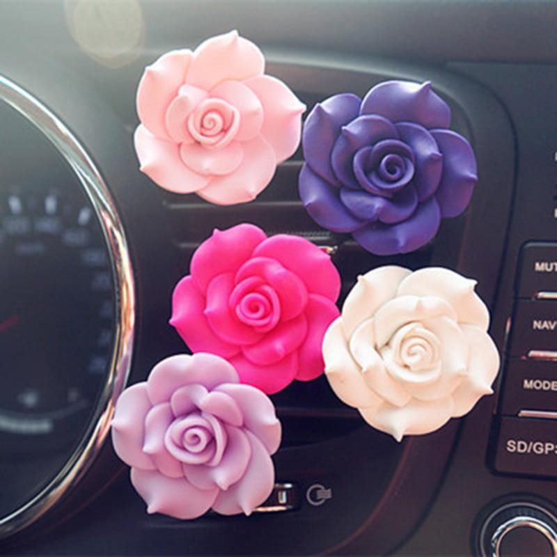 Car Ornament Camellia Perfume Clip Air Freshener Auto Air Condition Vent Perfume Balsam Balm Fragrance Auto Flower Decoration