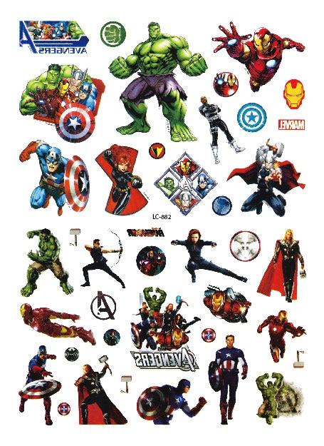 Rocooart Cartoon Super Hero Fake Tattoo Taty Iron Spider Bat Man Tatouage Body Art Temporary Tattoo Stickers For Child Tatuagem