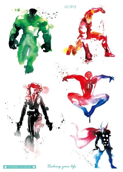 Rocooart Cartoon Super Hero Fake Tattoo Taty Iron Spider Bat Man Tatouage Body Art Temporary Tattoo Stickers For Child Tatuagem