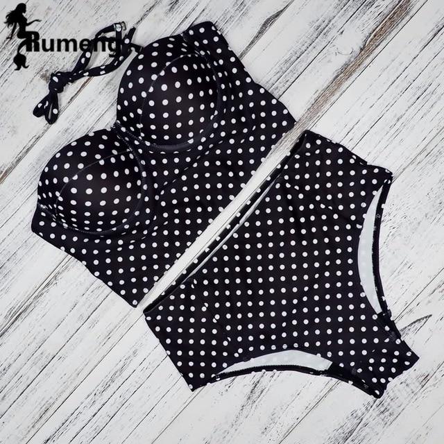 RUMENG Bikini Set Bandeau Black Bikinis Push up Swimsuit High Waist Plus Size Swimwear Women Suits Biquini 2019 New bikini
