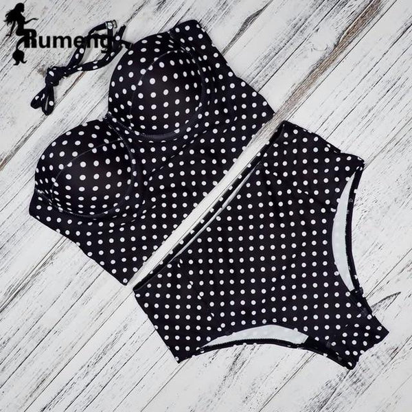 RUMENG Bikini Set Bandeau Black Bikinis Push up Swimsuit High Waist Plus Size Swimwear Women Suits Biquini 2019 New bikini