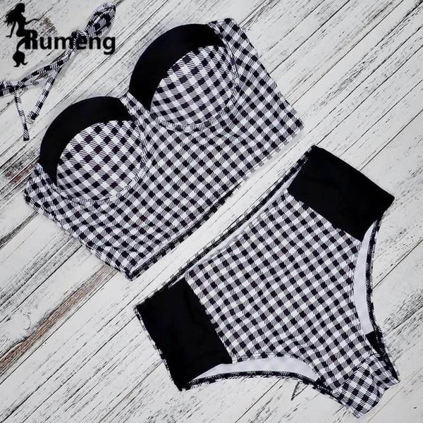 RUMENG Bikini Set Bandeau Black Bikinis Push up Swimsuit High Waist Plus Size Swimwear Women Suits Biquini 2019 New bikini