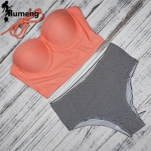 RUMENG Bikini Set Bandeau Black Bikinis Push up Swimsuit High Waist Plus Size Swimwear Women Suits Biquini 2019 New bikini
