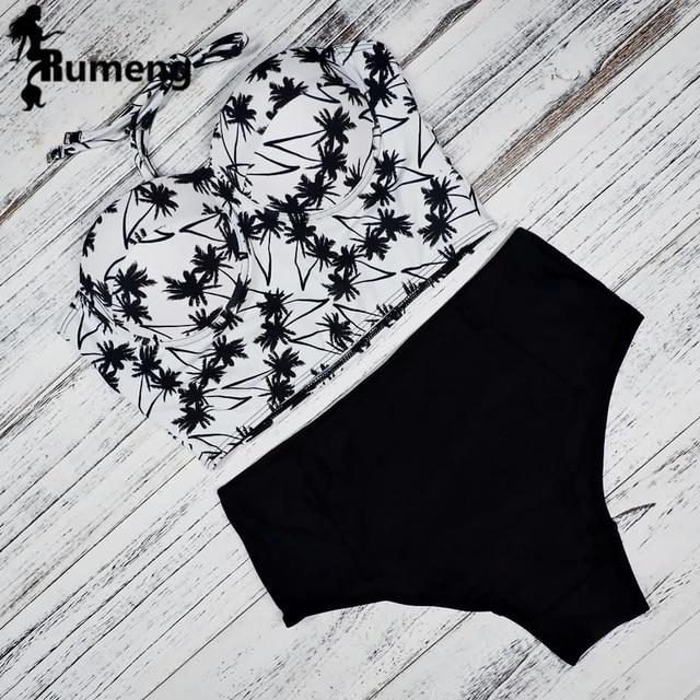 RUMENG Bikini Set Bandeau Black Bikinis Push up Swimsuit High Waist Plus Size Swimwear Women Suits Biquini 2019 New bikini
