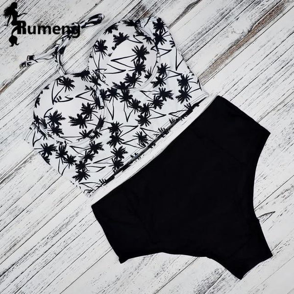 RUMENG Bikini Set Bandeau Black Bikinis Push up Swimsuit High Waist Plus Size Swimwear Women Suits Biquini 2019 New bikini