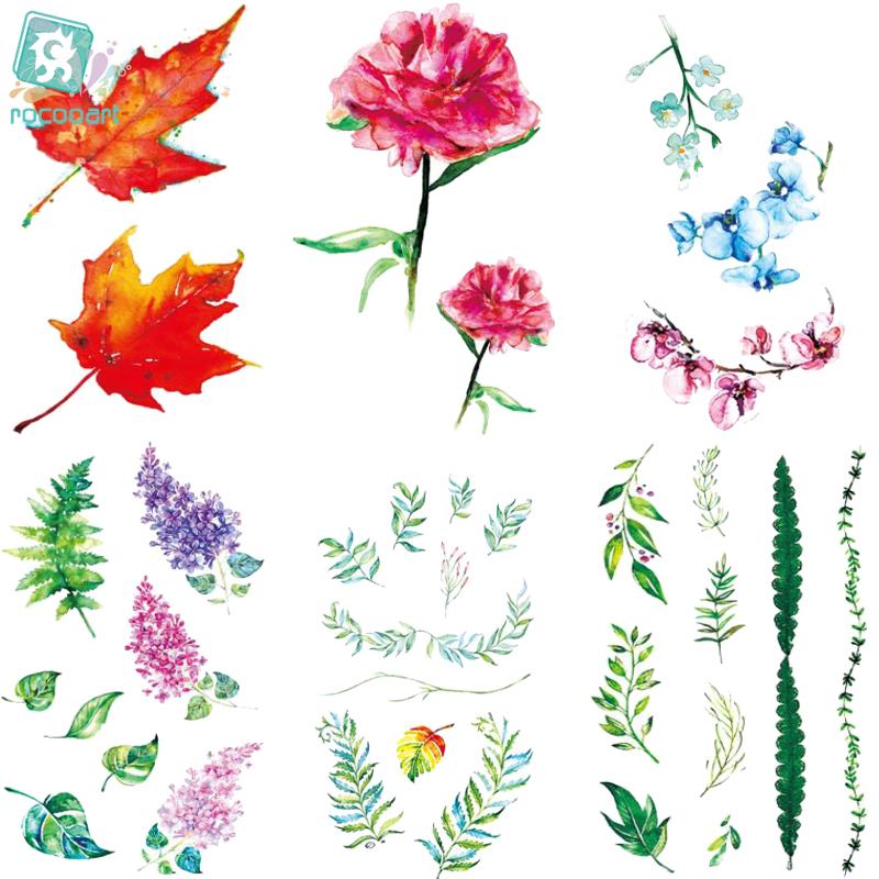 Rocooart RC476-498 New Water Proof Temporary Tattoo Stickers Cartoon Coloful Ink Flowers Leaf Fake Flash Taty Tattoo tatouage