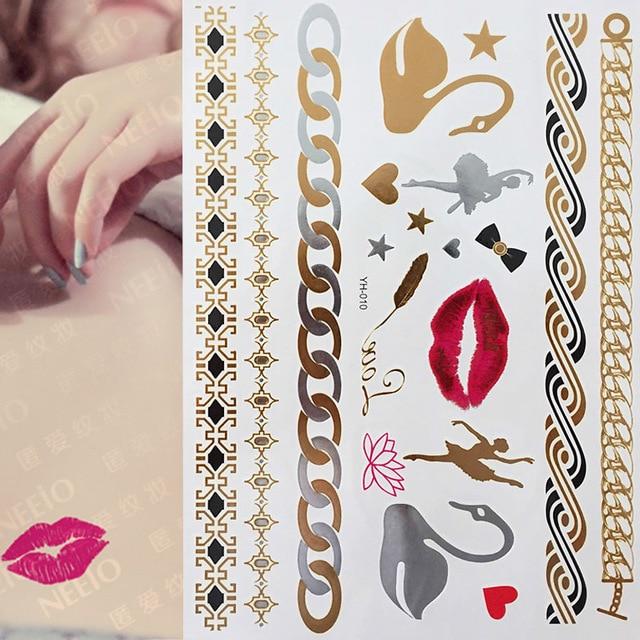 Metallic Gold Tattoo Silver Waterproof Temporary tattoos Stickers on the body women Flash Tattoo Stickers men