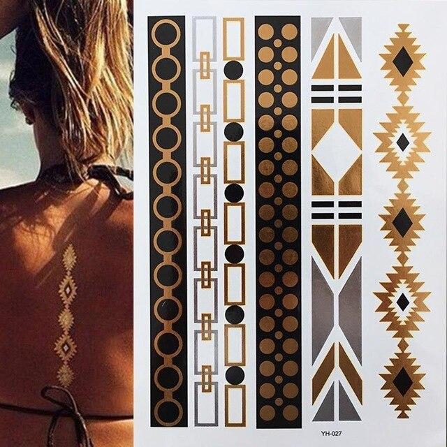 Metallic Gold Tattoo Silver Waterproof Temporary tattoos Stickers on the body women Flash Tattoo Stickers men