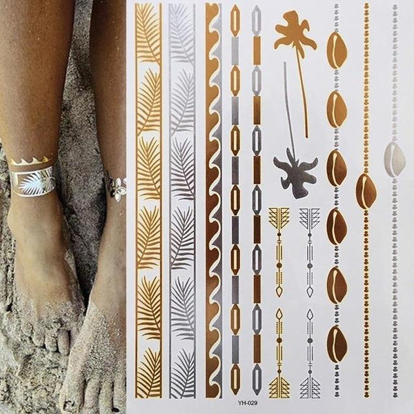 Metallic Gold Tattoo Silver Waterproof Temporary tattoos Stickers on the body women Flash Tattoo Stickers men