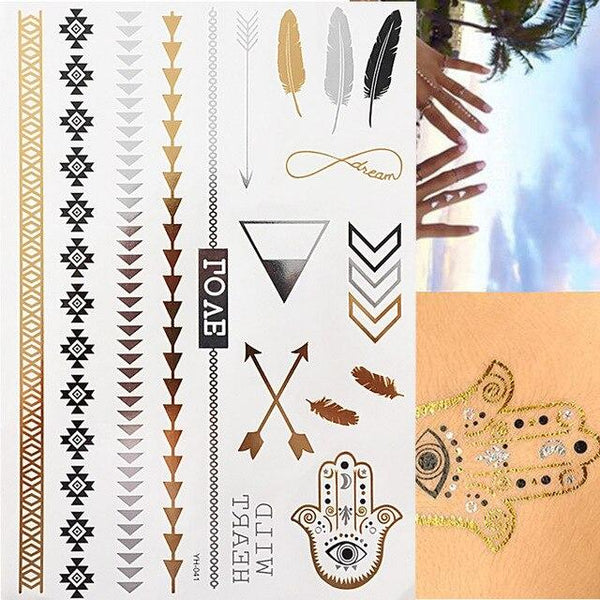 Metallic Gold Tattoo Silver Waterproof Temporary tattoos Stickers on the body women Flash Tattoo Stickers men