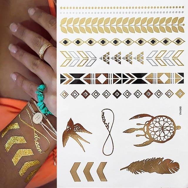 Metallic Gold Tattoo Silver Waterproof Temporary tattoos Stickers on the body women Flash Tattoo Stickers men