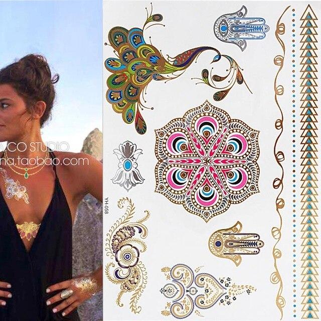Metallic Gold Tattoo Silver Waterproof Temporary tattoos Stickers on the body women Flash Tattoo Stickers men