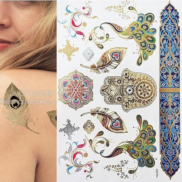 Metallic Gold Tattoo Silver Waterproof Temporary tattoos Stickers on the body women Flash Tattoo Stickers men