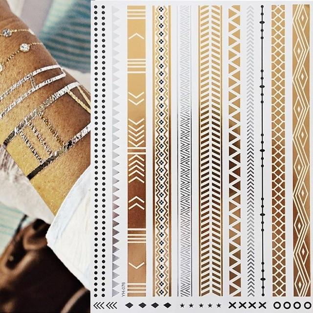 Metallic Gold Tattoo Silver Waterproof Temporary tattoos Stickers on the body women Flash Tattoo Stickers men