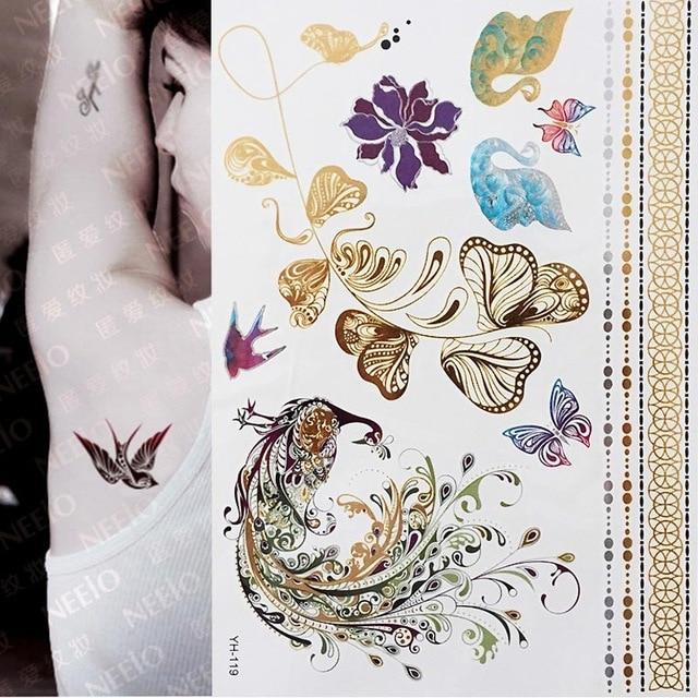 Metallic Gold Tattoo Silver Waterproof Temporary tattoos Stickers on the body women Flash Tattoo Stickers men