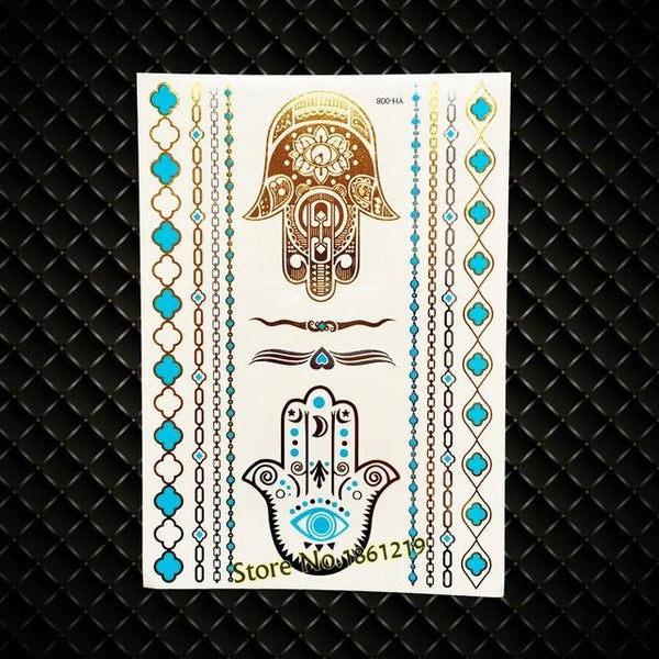 India God Ganesha Gold Metallic Flash Tattoo Stickers Women Elephant Ganesh Fake Waterproof Tatoo Vigneshvara Ganapati Flower