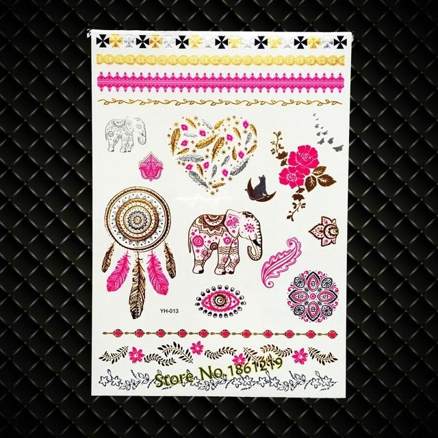 India God Ganesha Gold Metallic Flash Tattoo Stickers Women Elephant Ganesh Fake Waterproof Tatoo Vigneshvara Ganapati Flower
