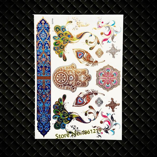 India God Ganesha Gold Metallic Flash Tattoo Stickers Women Elephant Ganesh Fake Waterproof Tatoo Vigneshvara Ganapati Flower