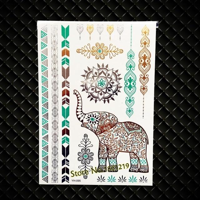 India God Ganesha Gold Metallic Flash Tattoo Stickers Women Elephant Ganesh Fake Waterproof Tatoo Vigneshvara Ganapati Flower