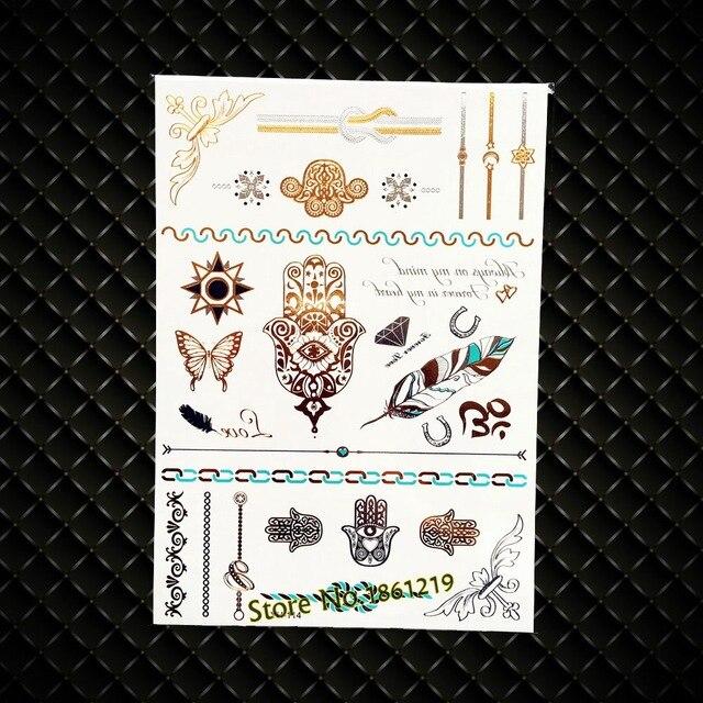 India God Ganesha Gold Metallic Flash Tattoo Stickers Women Elephant Ganesh Fake Waterproof Tatoo Vigneshvara Ganapati Flower