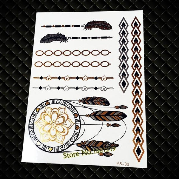India God Ganesha Gold Metallic Flash Tattoo Stickers Women Elephant Ganesh Fake Waterproof Tatoo Vigneshvara Ganapati Flower