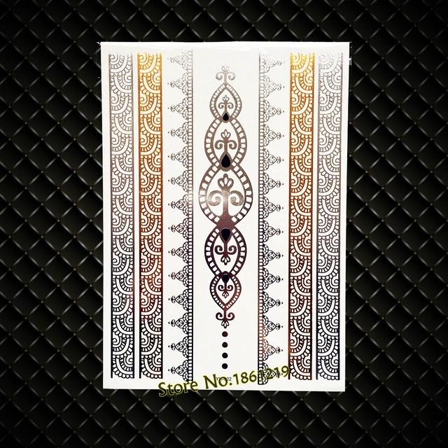 India God Ganesha Gold Metallic Flash Tattoo Stickers Women Elephant Ganesh Fake Waterproof Tatoo Vigneshvara Ganapati Flower