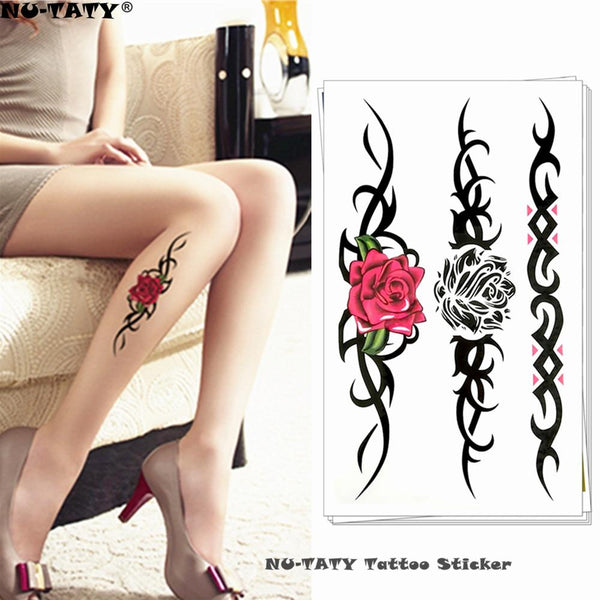 Nu-TATY Rose Chain Temporary Tattoo Body Art Arm Flash Tattoo Stickers 17*10cm Waterproof Fake Henna Painless Tattoo Sticker
