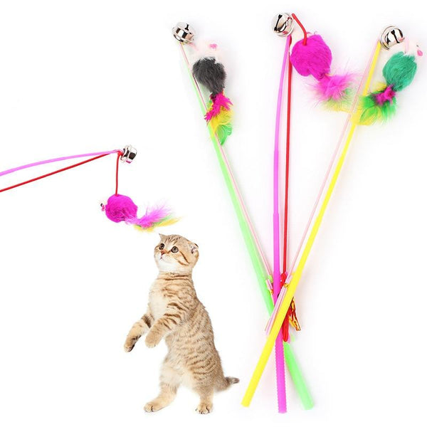 Sale 1Pc Random Color Popular Lovely Cat Funny Bell Dangle Faux Mouse Rod Fun Play Playing Toys