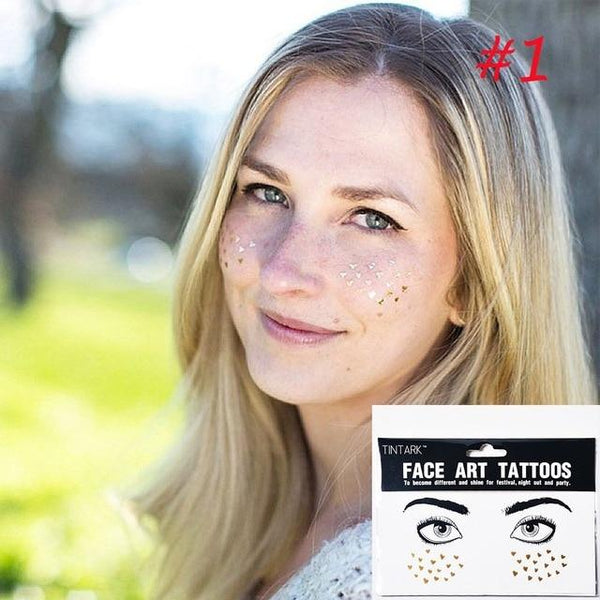 1PC Temporary Personality Fashion Disposable Gold Face Tattoo Stickers Waterproof Bronzing Beauty Freckles Makeup Flash Body Art