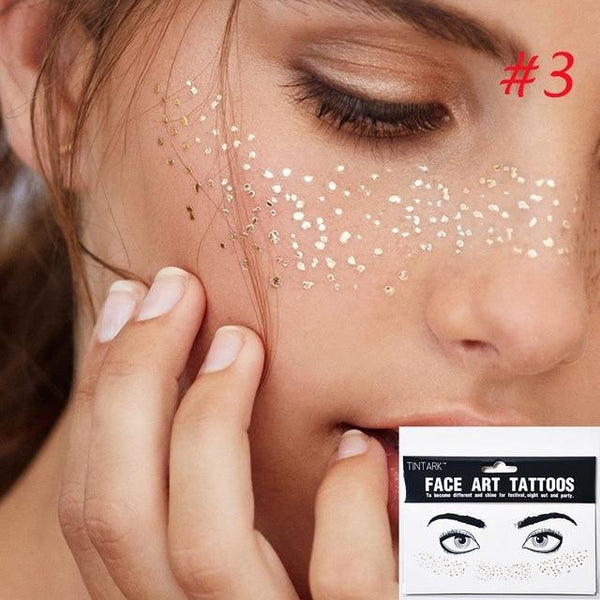 1PC Temporary Personality Fashion Disposable Gold Face Tattoo Stickers Waterproof Bronzing Beauty Freckles Makeup Flash Body Art