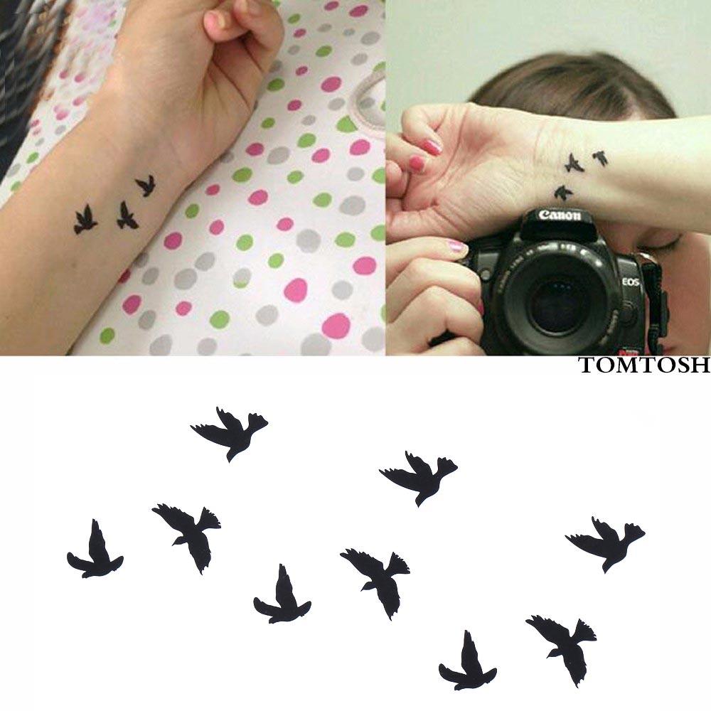 TOMTOSH New Hot Women Sexy Finger Wrist Flash Fake Tattoo Stickers Liberty Small Birds Fly Design Waterproof Temporary Sticker