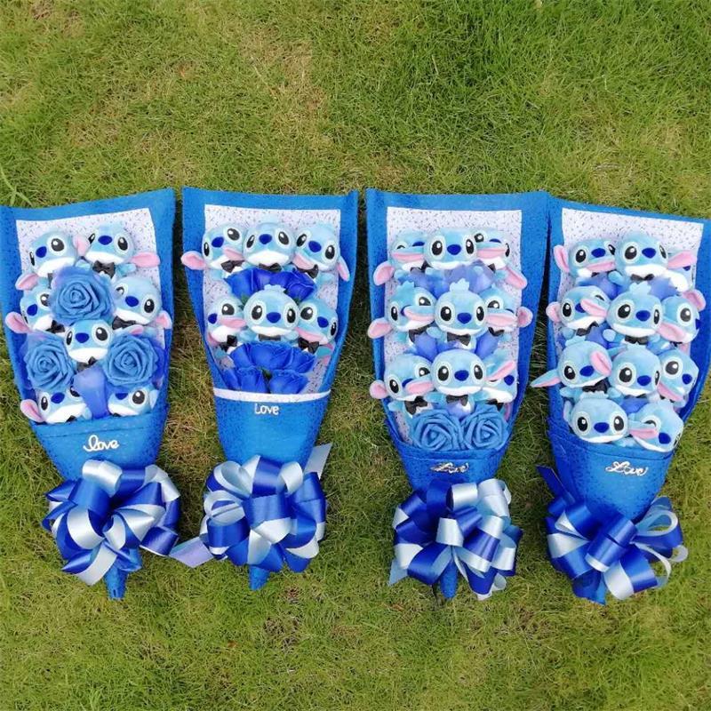 10 styles stitch plush toys with soap flower cartoon bouquets stitch stuffed animal creative gifts for Valentine's and birthday