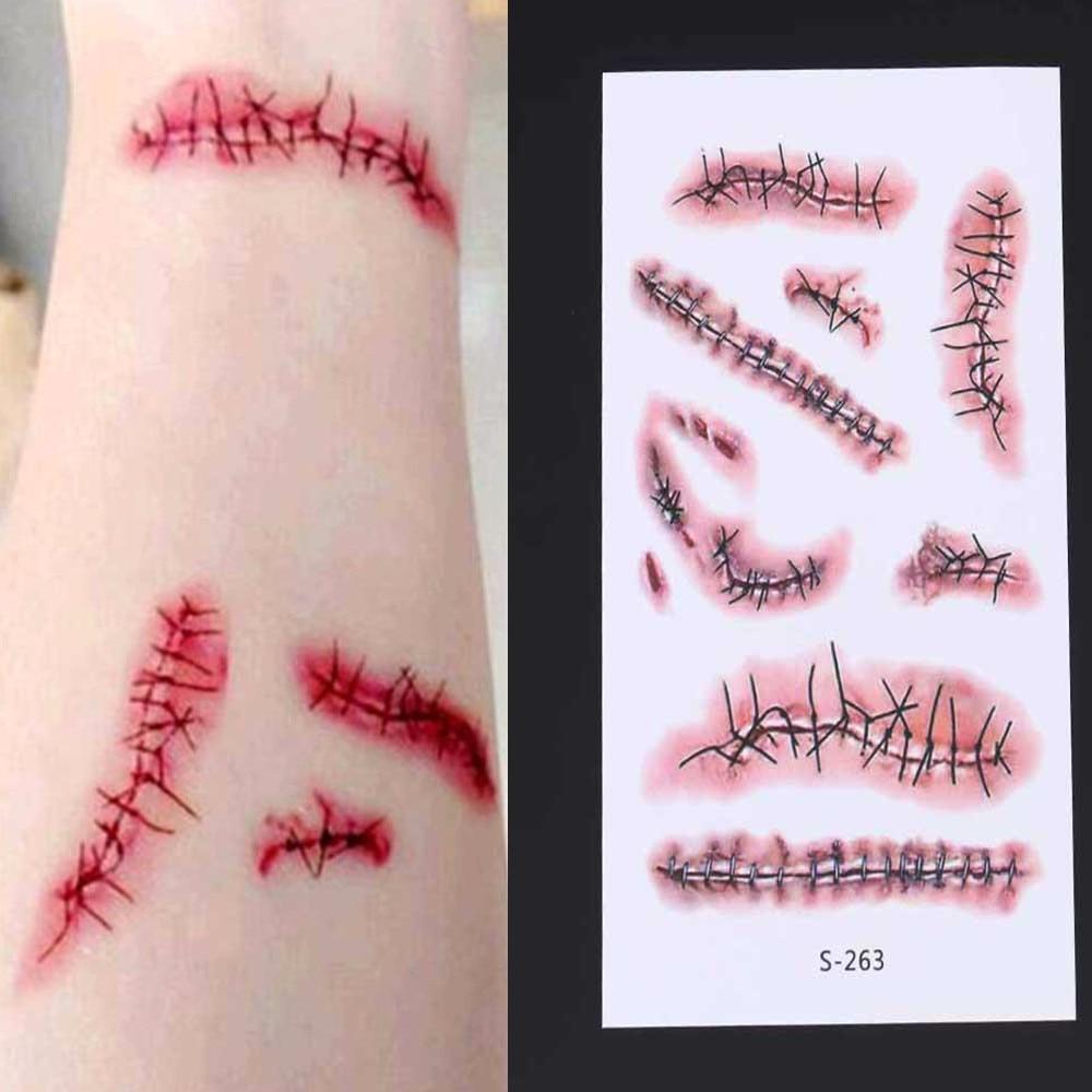 TOMTOSH New 2017 Waterproof Temporary Tattoo Sticker Halloween Terror Wound Realistic Blood Injury Scar Fake Tattoo Sticker