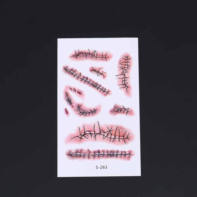 TOMTOSH New 2017 Waterproof Temporary Tattoo Sticker Halloween Terror Wound Realistic Blood Injury Scar Fake Tattoo Sticker