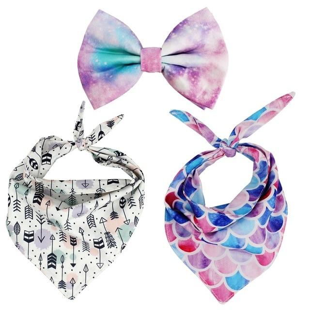 mermaid Bandana Reversible dog Bandana bow tie,Pet  Dog Accessory for Gifts
