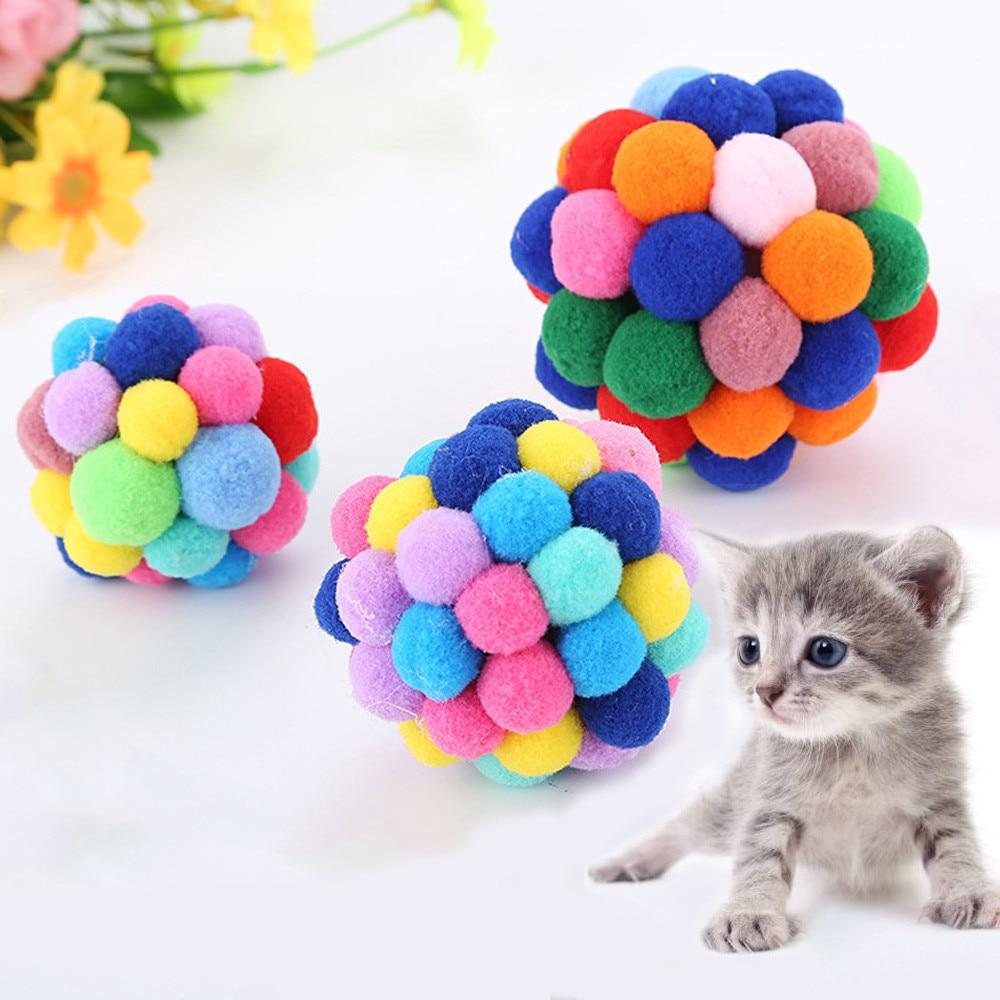 2018 New Pet Cat Toy Colorful Handmade Bells Bouncy Ball Built-In Catnip Interactive Toy #NE816