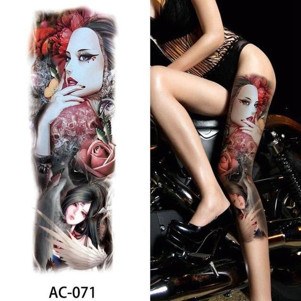 1Pc Sexy Waterproof Temporary Tattoo Sticker Full Arm Sleeve Large Skull Tatoo Stickers Fake Fattoos for Men Women #272596