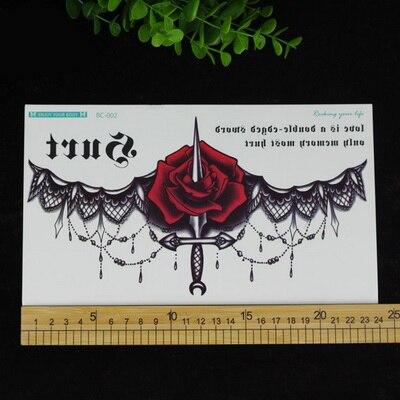 New designs Chest Flash Tattoo large rose flower dragonfly shoulder arm Sternum tattoos henna body/back paint Under breast skull