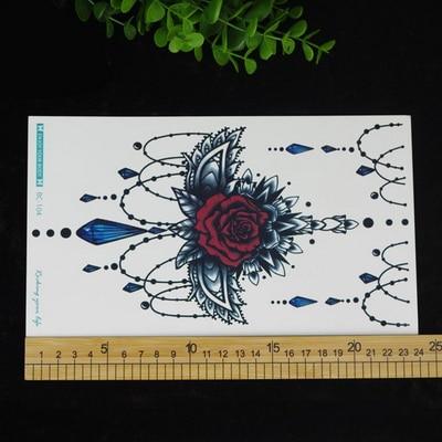 New designs Chest Flash Tattoo large rose flower dragonfly shoulder arm Sternum tattoos henna body/back paint Under breast skull