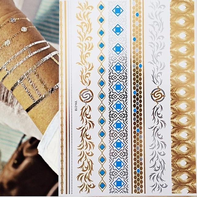1 sheet Flash Boho Metallic Gold Feathers Shimmering Jewellery Festival Temporary Tattoo