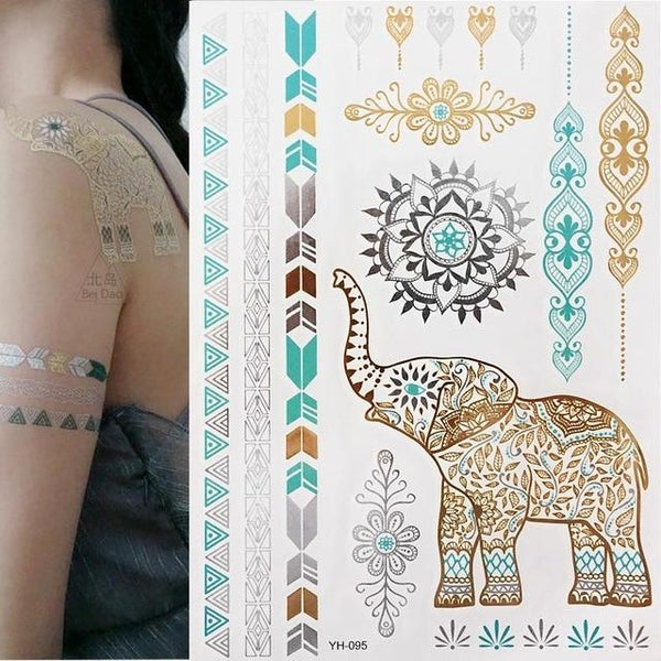 1 sheet Flash Boho Metallic Gold Feathers Shimmering Jewellery Festival Temporary Tattoo