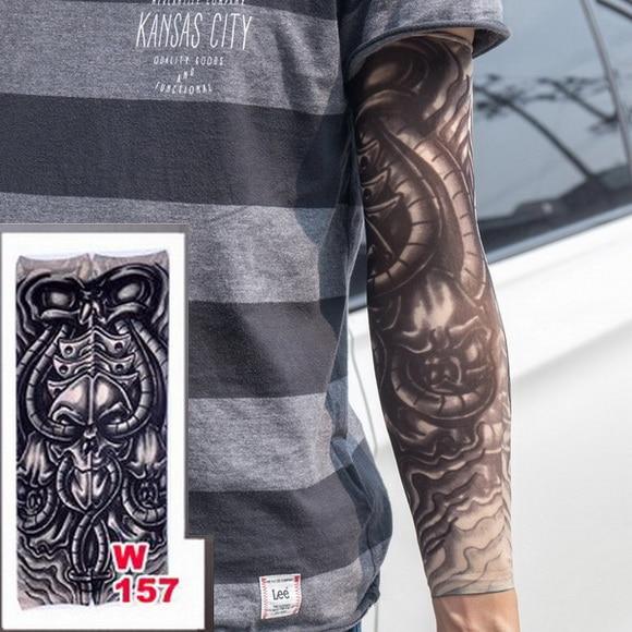 Fake Temporary Tattoo Sleeves Tattoos Full Long Slip On Arm Tattoo Sleeve Kit Men Elastic Nylon Glove Tattoos black skull design